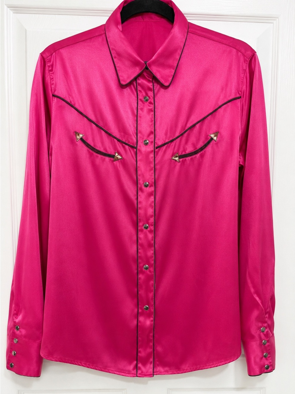 Cruel Girl Pink Satin Western Snap Shirt M Cowgirl Rodeo Long Sleeve Pearl Snap